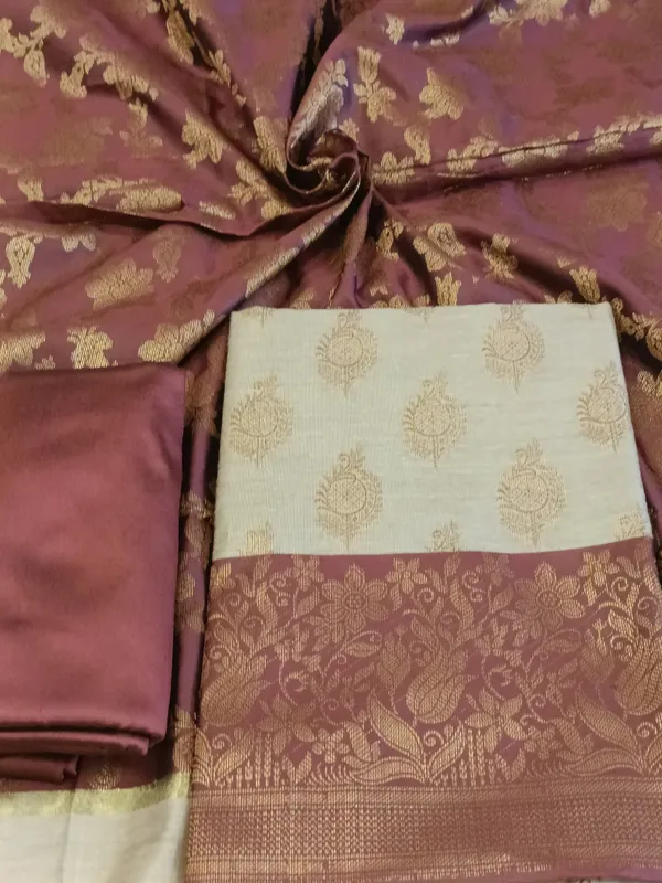 Tussar_Cotton_Floral_Zari_Booti_with_Contrast_Brown_Silk_Border_Banarasi_Suit_525IM_CTN11