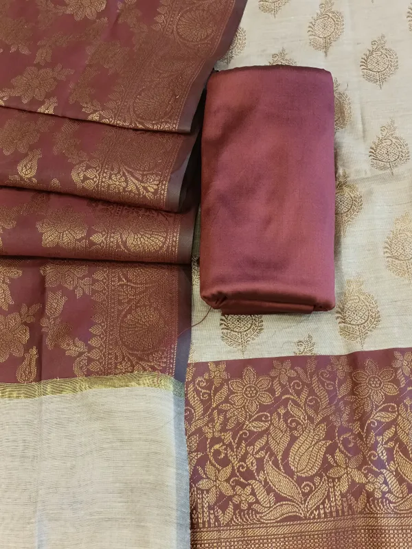 Tussar_Cotton_Floral_Zari_Booti_with_Contrast_Brown_Silk_Border_Banarasi_Suit_525IM_CTN11