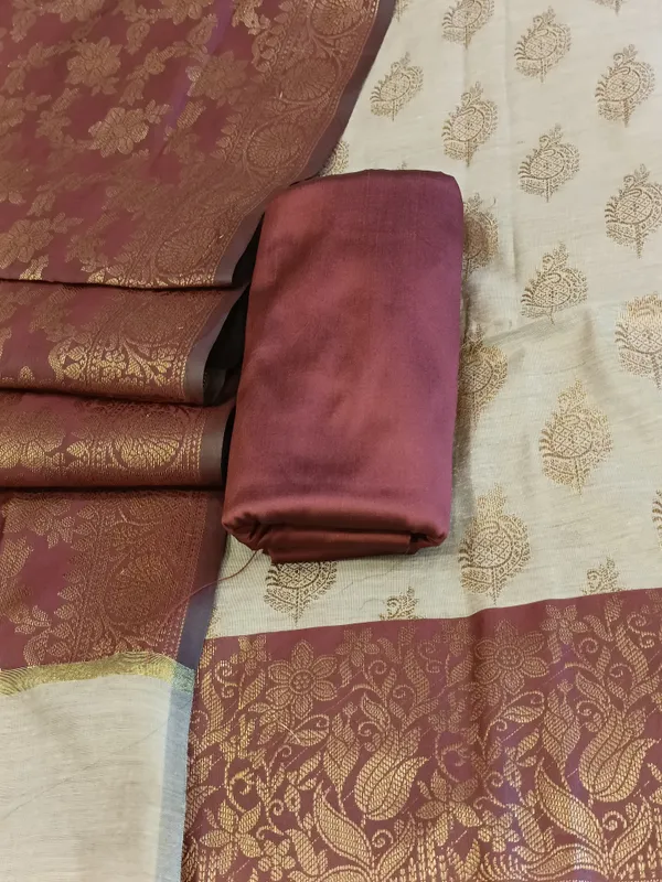 Tussar_Cotton_Floral_Zari_Booti_with_Contrast_Brown_Silk_Border_Banarasi_Suit_525IM_CTN11