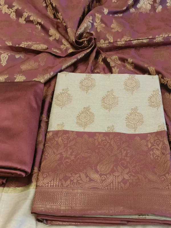 Tussar_Cotton_Floral_Zari_Booti_with_Contrast_Brown_Silk_Border_Banarasi_Suit_525IM_CTN11