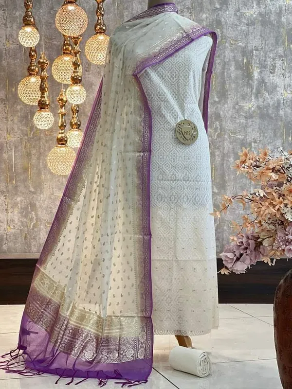 Off_white_resham_weave_Banarasi_Suit_&_Lorex_Contrast_Border_Purple_Dupatta_1200SKL_BM1