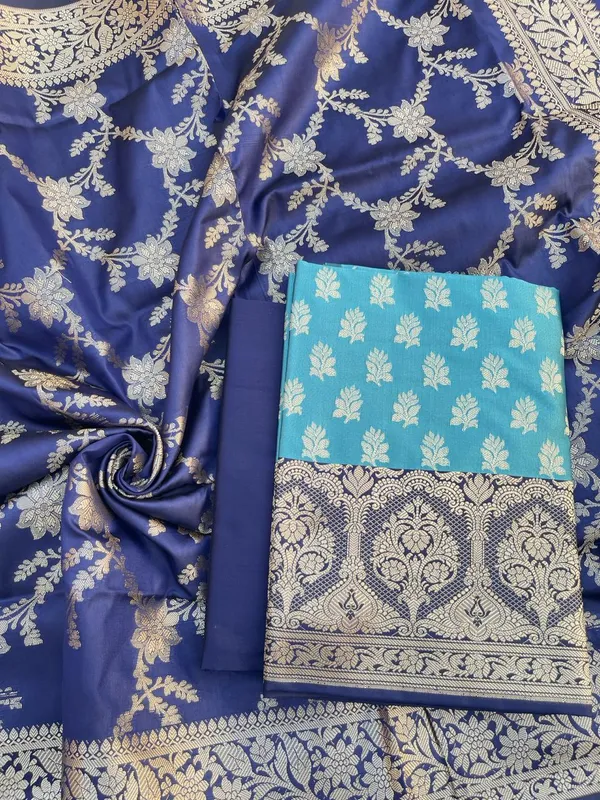 Blue_Semi_Silk_Floral_Zari_Banarasi_Suit_with_Contrast_Navy_Border_&_Floral_Jaal_Dupatta_78ASD_KS3