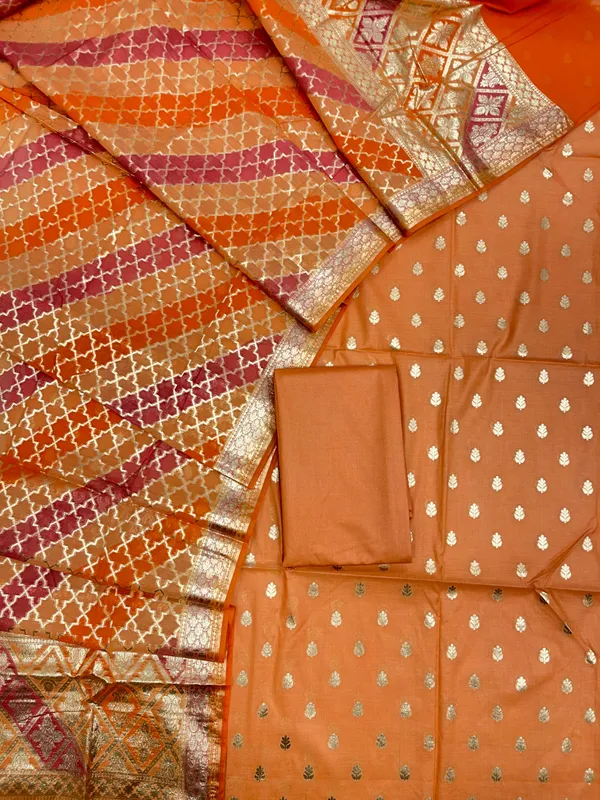 Orange_Pure_Cotton_Handbrush_Patti_Dupatta_Banarasi_3_pcs_Suit_Set_IM_PCHBP1