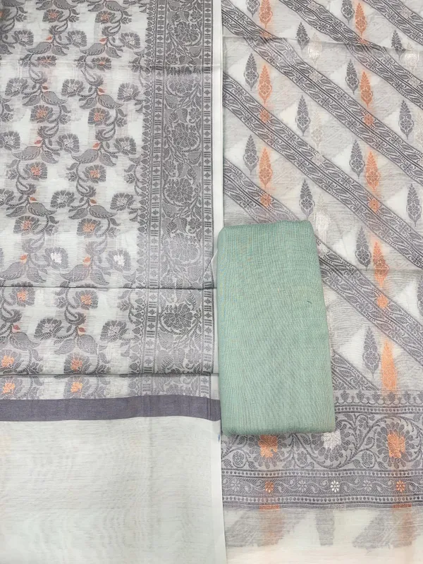 Humairah_Seagreen_Cotton_Diagonal_Resham_Stripe_Sona_Rupa_Booti_3_pcs_Suit_set_with_Plain_Bottom_and_Tilfi_Floral_Zari_Mina_Jaal_Seagreen_Dupatta
