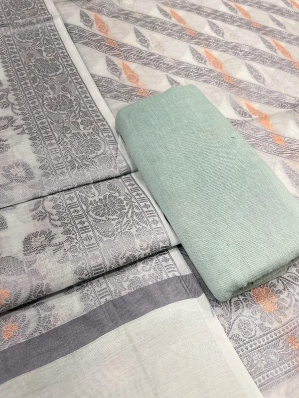 Humairah_Seagreen_Cotton_Diagonal_Resham_Stripe_Sona_Rupa_Booti_3_pcs_Suit_set_with_Plain_Bottom_and_Tilfi_Floral_Zari_Mina_Jaal_Seagreen_Dupatta