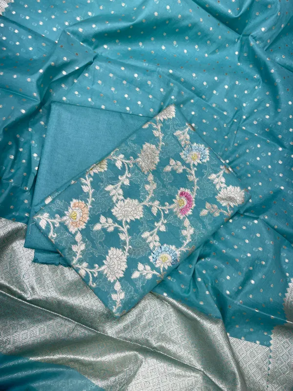 Pure_Mercerised_Seagreen_Floral_Minakari_Handbrush_Jaal_With_Chunri_Booti_Dupatta_Skl_Pmh3