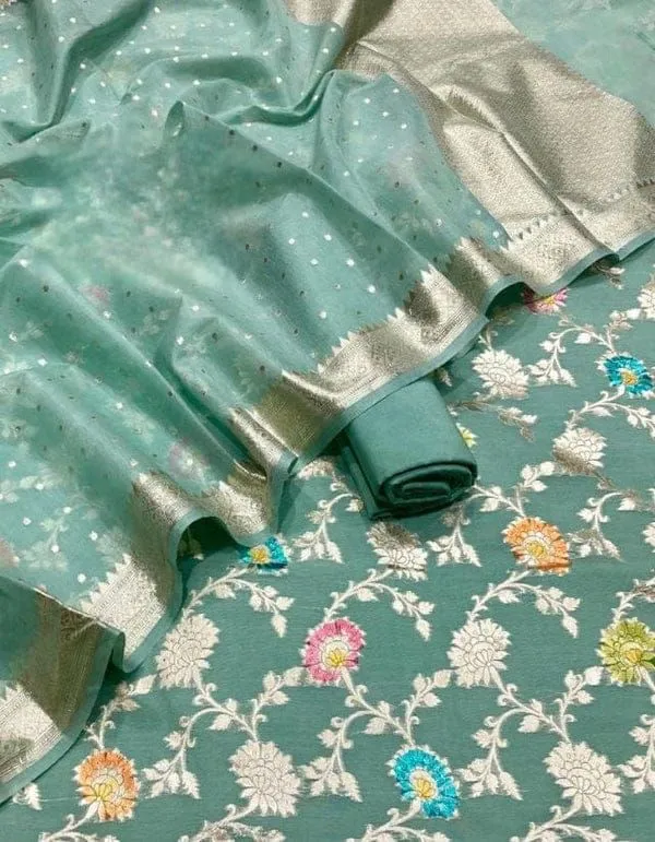 Pure_Mercerised_Seagreen_Floral_Minakari_Handbrush_Jaal_With_Chunri_Booti_Dupatta_Skl_Pmh3