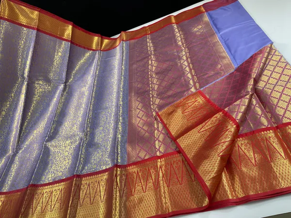 Blue_Semi_Kanchi_Silk_Brocade_Contrast_Red_Zig-Zag_Border_Banarasi_Saree_MS_SK25