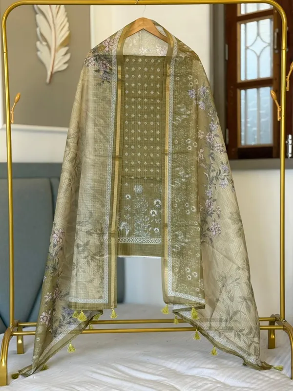 Olive_Green_Kota_check_Digital_Print_Floral_Daman_Banarasi_Suit_with_Floral_Printed_Dupatta_130PNJ_KCP2