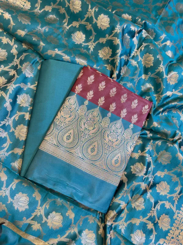 Maroon_Art_Silk_Floral_Zari_Booti_Contrast_Banarasi_Suit_with_Seagreen_Dupatta_625AJ_TPT4