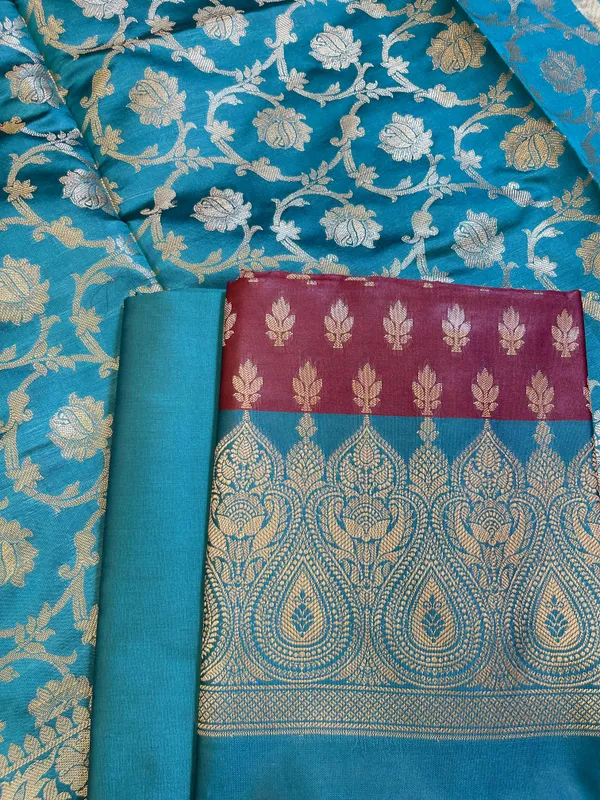 Maroon_Art_Silk_Floral_Zari_Booti_Contrast_Banarasi_Suit_with_Seagreen_Dupatta_625AJ_TPT4