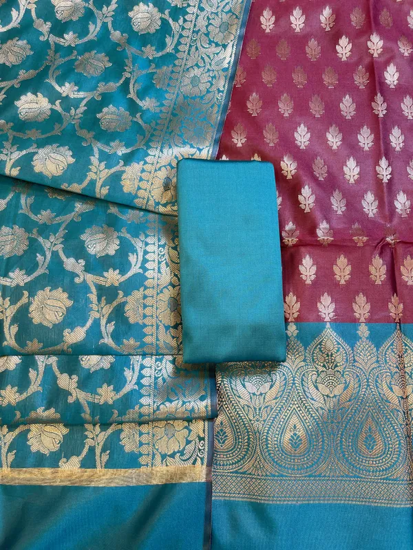 Maroon_Art_Silk_Floral_Zari_Booti_Contrast_Banarasi_Suit_with_Seagreen_Dupatta_625AJ_TPT4