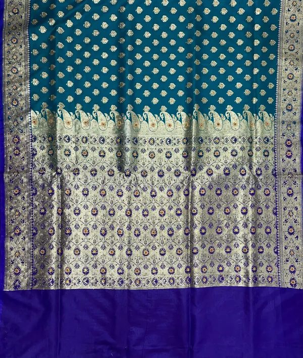 Humairah_Presents_Seagreen_Satin_Silk_Floral_Zari_Booti_Low_Stone_Work_Banarasi_Saree_with_Contrast_Purple_Pallu_and_Purple_Blouse_JA30_LW