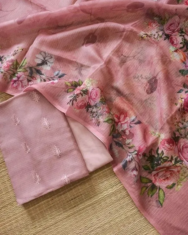 Peach_Mercerise_Kota_Check_Embroidery_Booti_with_Digital_Print_Dupatta_Banarasi_Suit_Set_1100SKL_KC8