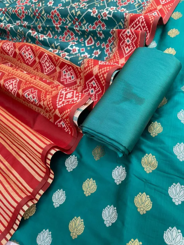 Seagreen_Katan_Silk_Silver_Gold_Zari_With_Patola_Weave_Dupatta_Skl_Ks16