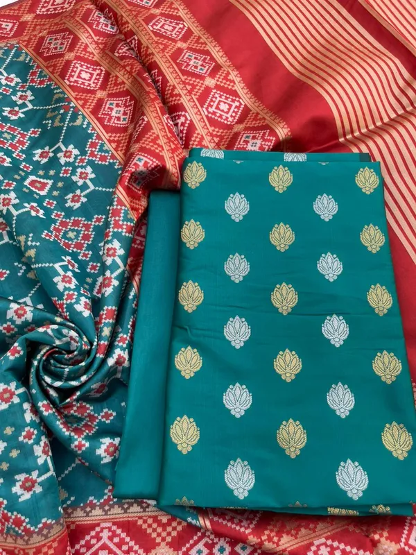 Seagreen_Katan_Silk_Silver_Gold_Zari_With_Patola_Weave_Dupatta_Skl_Ks16