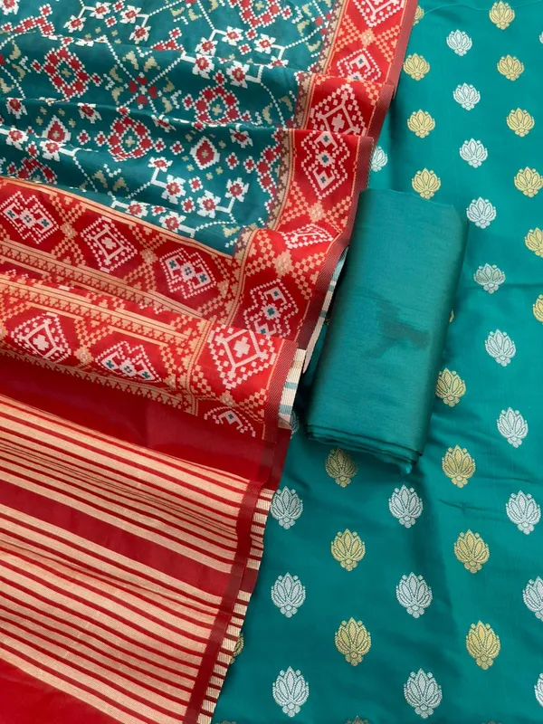 Seagreen_Katan_Silk_Silver_Gold_Zari_With_Patola_Weave_Dupatta_Skl_Ks16