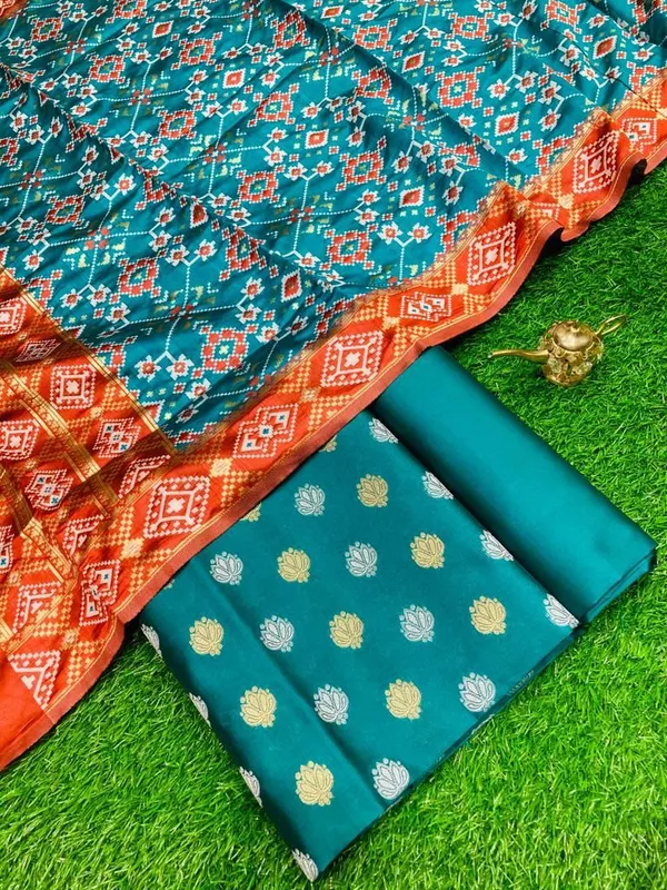 Seagreen_Katan_Silk_Silver_Gold_Zari_With_Patola_Weave_Dupatta_Skl_Ks16