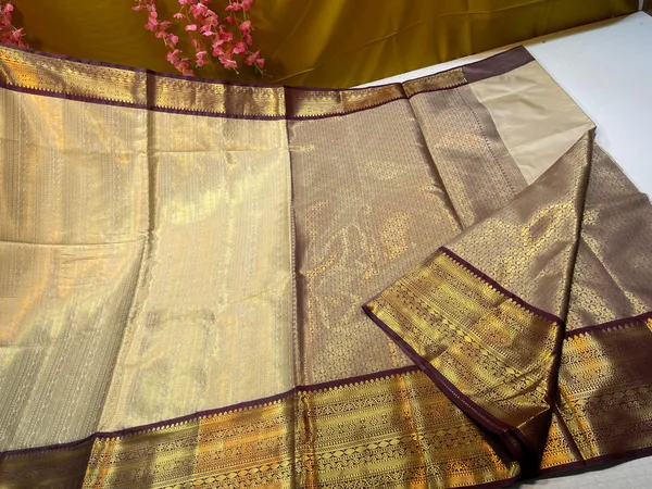 Tussar_Semi_Kanchi_Silk_Stripe_Zari_Contrast_Brown_Border_Banarasi_Saree_MS_SK48