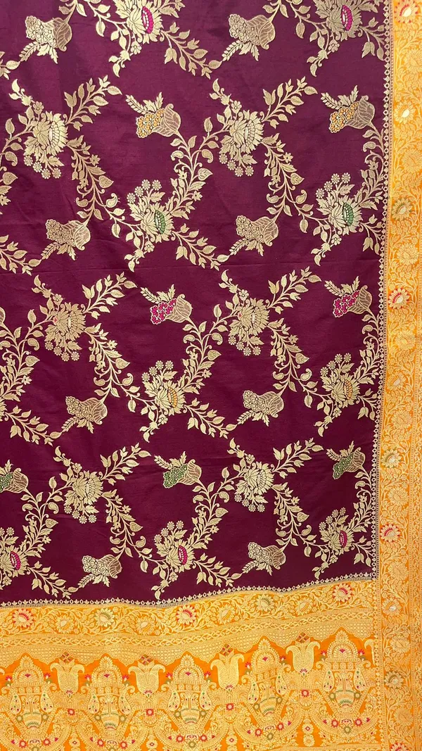 Humairah_Presents_Brown_Dupion_Silk_Floral_Mina_Zari_Jaal_with_Contrast_Mustard_Paithani_Mina_Zari_Pallu_Zari_Border_and_Mustard_Blouse