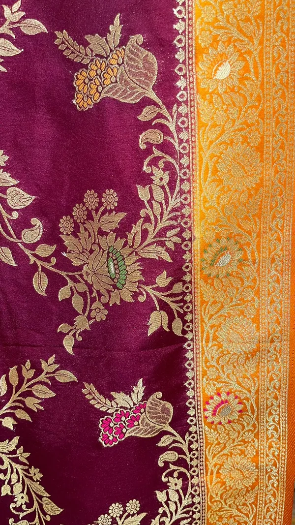 Humairah_Presents_Brown_Dupion_Silk_Floral_Mina_Zari_Jaal_with_Contrast_Mustard_Paithani_Mina_Zari_Pallu_Zari_Border_and_Mustard_Blouse