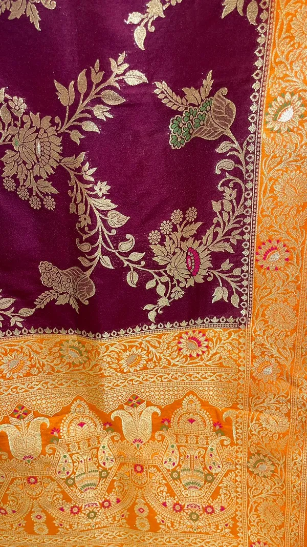 Humairah_Presents_Brown_Dupion_Silk_Floral_Mina_Zari_Jaal_with_Contrast_Mustard_Paithani_Mina_Zari_Pallu_Zari_Border_and_Mustard_Blouse