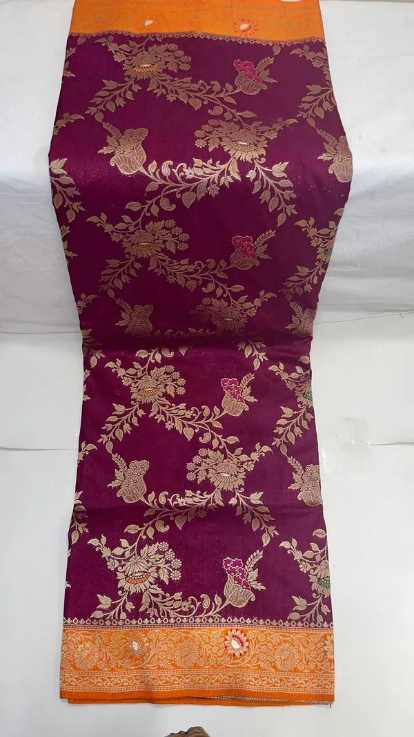 Humairah_Presents_Brown_Dupion_Silk_Floral_Mina_Zari_Jaal_with_Contrast_Mustard_Paithani_Mina_Zari_Pallu_Zari_Border_and_Mustard_Blouse