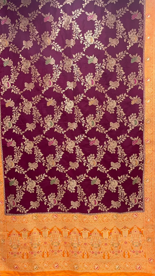Humairah_Presents_Brown_Dupion_Silk_Floral_Mina_Zari_Jaal_with_Contrast_Mustard_Paithani_Mina_Zari_Pallu_Zari_Border_and_Mustard_Blouse