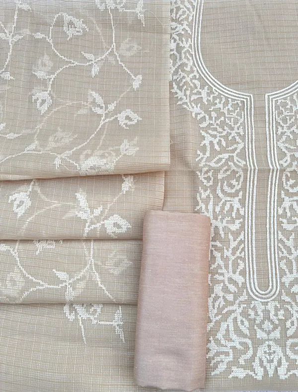 Cream_Kota_check_Necklace_Banarasi_Suit_with_White_Thread_Embroidery_1200SKL_KNE3