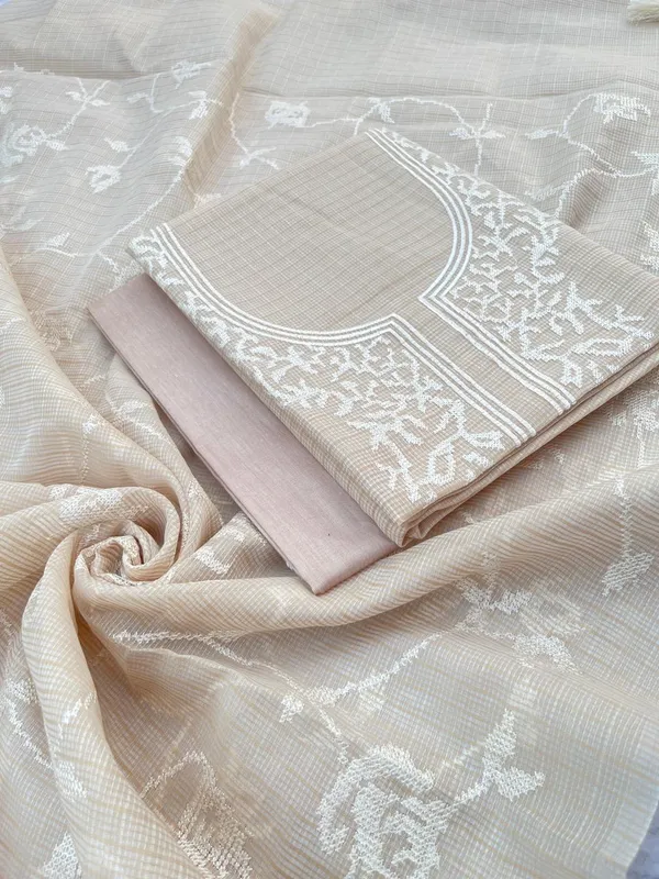 Cream_Kota_check_Necklace_Banarasi_Suit_with_White_Thread_Embroidery_1200SKL_KNE3