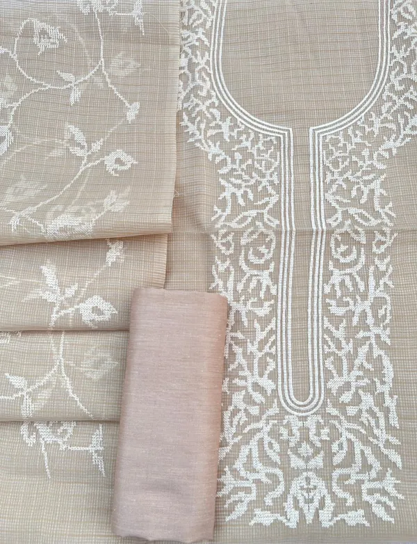 Cream_Kota_check_Necklace_Banarasi_Suit_with_White_Thread_Embroidery_1200SKL_KNE3