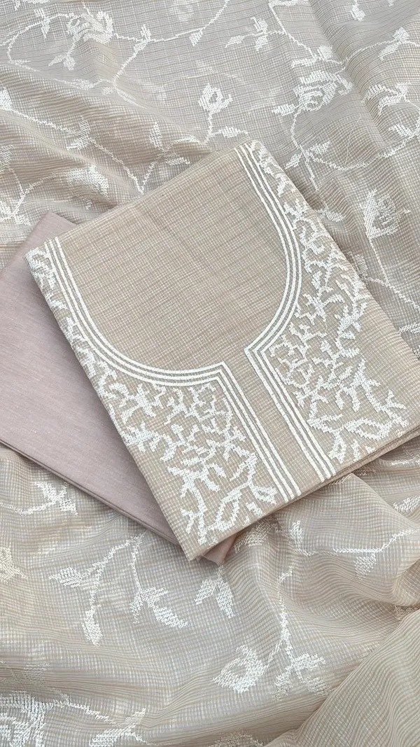 Cream_Kota_check_Necklace_Banarasi_Suit_with_White_Thread_Embroidery_1200SKL_KNE3