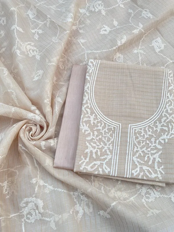 Cream_Kota_check_Necklace_Banarasi_Suit_with_White_Thread_Embroidery_1200SKL_KNE3