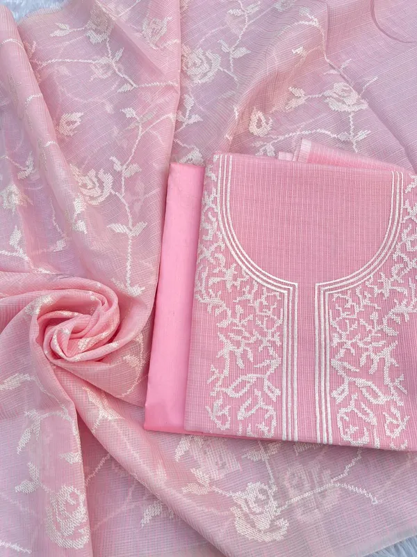 Pink_Kota_check_Necklace_Banarasi_Suit_with_White_Thread_Embroidery_1200SKL_KNE4