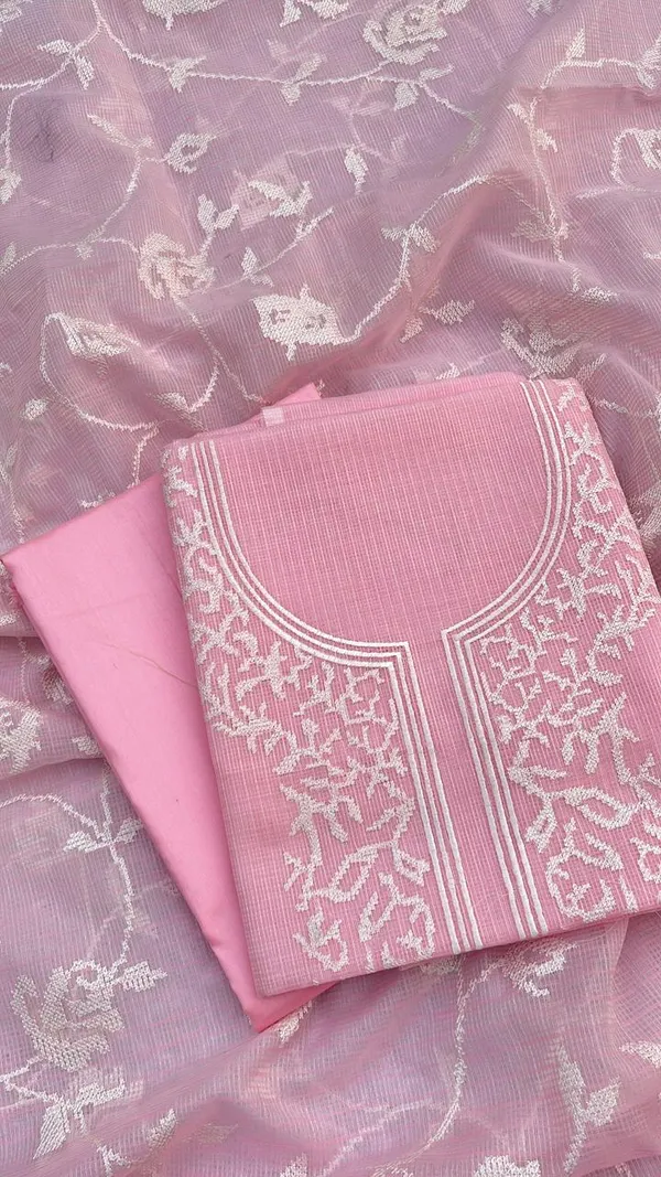 Pink_Kota_check_Necklace_Banarasi_Suit_with_White_Thread_Embroidery_1200SKL_KNE4