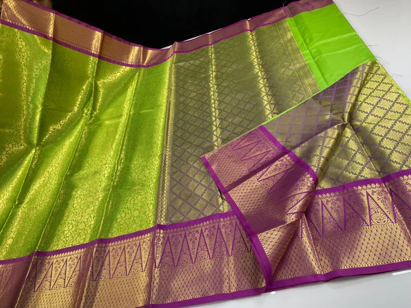 Green_Semi_Kanchi_Silk_Brocade_Contrast_Purple_Zig-Zag_Border_Banarasi_Saree_MS_SK27