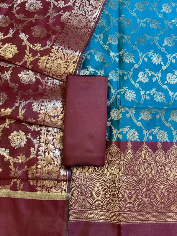 Seagreen_Art_Silk_Floral_Zari_Jaal_Contrast_Banarasi_Suit_with_Maroon_Dupatta_625AJ_TPT20