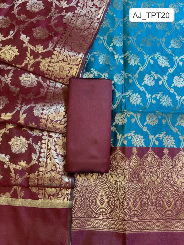 Seagreen_Art_Silk_Floral_Zari_Jaal_Contrast_Banarasi_Suit_with_Maroon_Dupatta_625AJ_TPT20