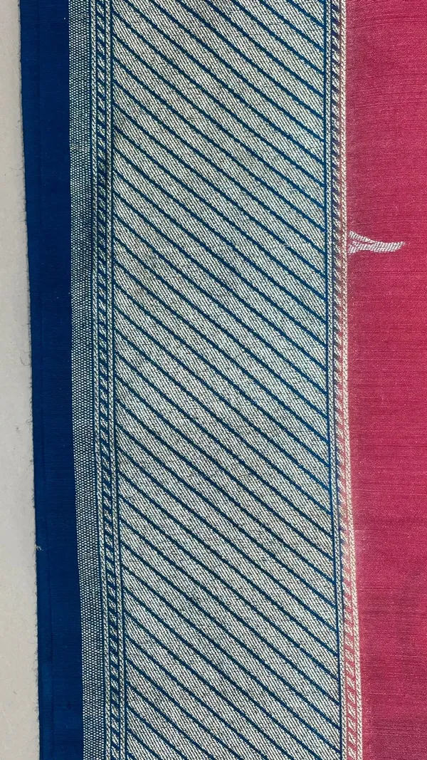 Humairah_Presents_Baby_Pink_Tussar_Silk_Floral_Sona_Rupa_Leaf_Boota_with_Contrast_Blue_Banarasi_Pallu_Zari_Border_and_Blue_Blouse