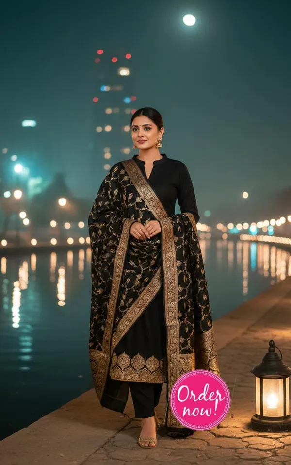 Black_Katan_Silk_Plain_Zari_Daman_Border_Banarasi_Suit_with_Floral_Zari_Jaal_Dupatta_800SKL_KSP16