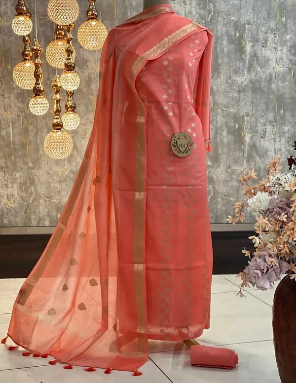 Peach_Cotton_Silk_Banarasi_Suit_with_Silver_Zari_Booti_&_Elegant_Tassel_Dupatta_1050SKL_CSP1