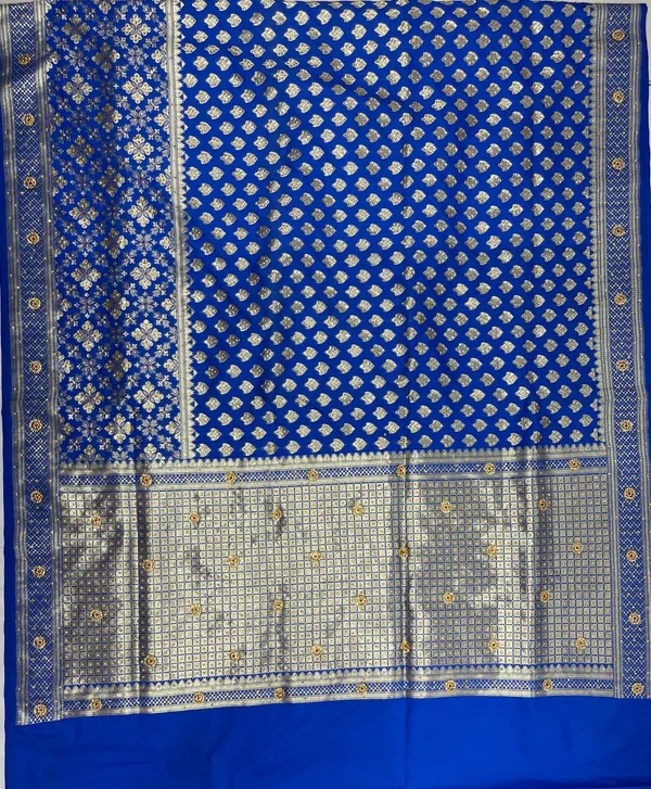 Humairah_Presents_Blue_Satin_Silk_Floral_Zari_Booti_Stone_Heavy_Work_Banarasi_Saree_with_Checkered_Pallu_Skirt_Zari_Border_and_Blue_Blouse_JA17_HW