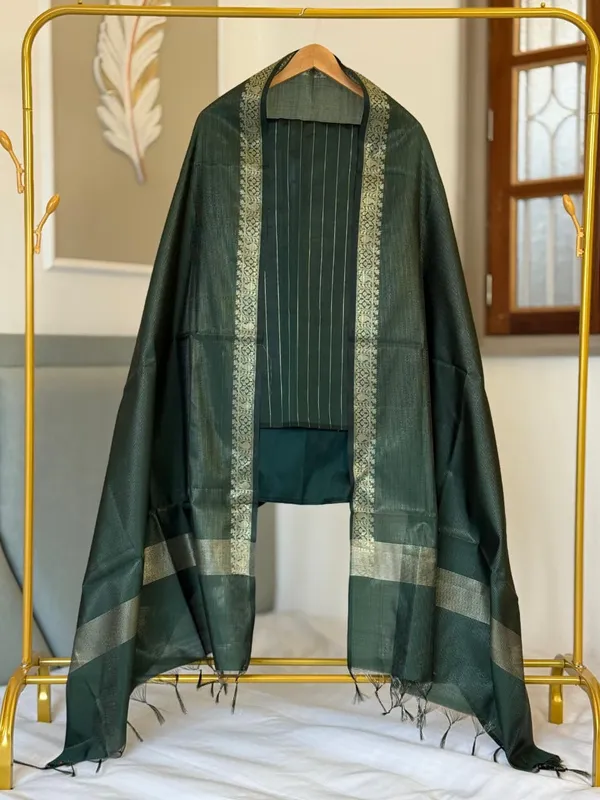 Dark_Green_Katan_Silk_Zari_Stripe_Banarasi_Suit_with_Zari_Border_Stripe_Dupatta_600SKL_KST3