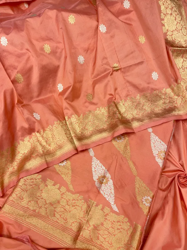 Pure_Handloom_Peach_Katan_Silk_Gold_and_Silver_Zari_Aada_Stripe_Kadhwa_Banarasi_3_pcs_Suit_Set
