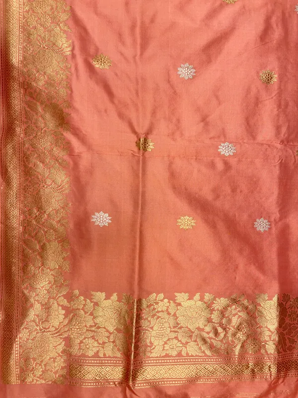 Pure_Handloom_Peach_Katan_Silk_Gold_and_Silver_Zari_Aada_Stripe_Kadhwa_Banarasi_3_pcs_Suit_Set