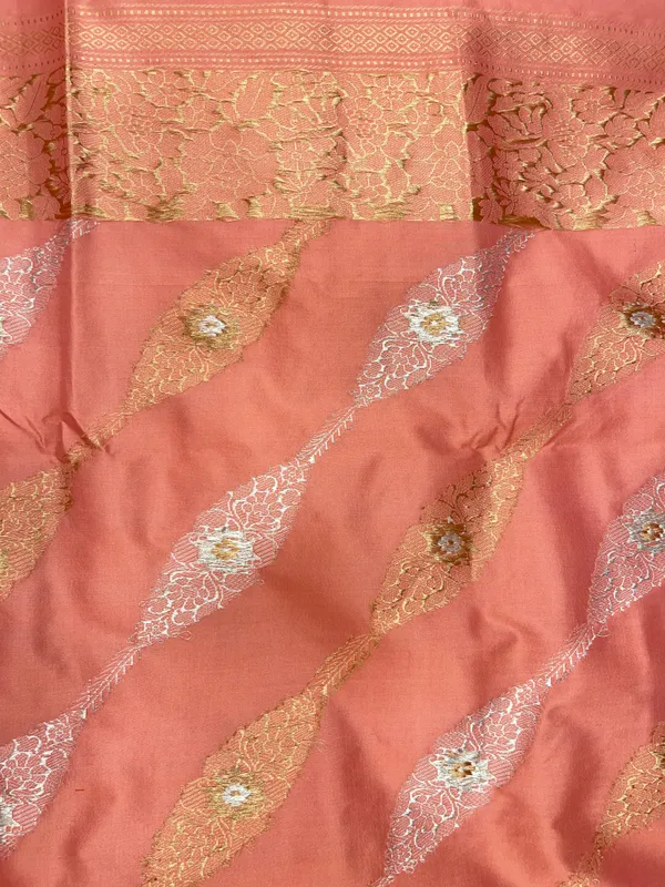 Pure_Handloom_Peach_Katan_Silk_Gold_and_Silver_Zari_Aada_Stripe_Kadhwa_Banarasi_3_pcs_Suit_Set
