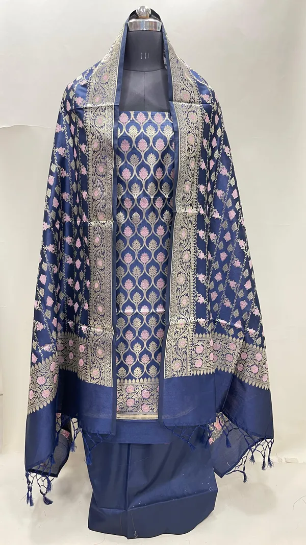 Humairah_Presents_Navy_Blue_Semi_Katan_Silk_3_pcs_Suit_Set_with_Plain_Bottom_and_Top_Floral_Minakari_Zari_Booti_with_Stripe_Mina_Navy_Blue_Dupatta_ASD_109