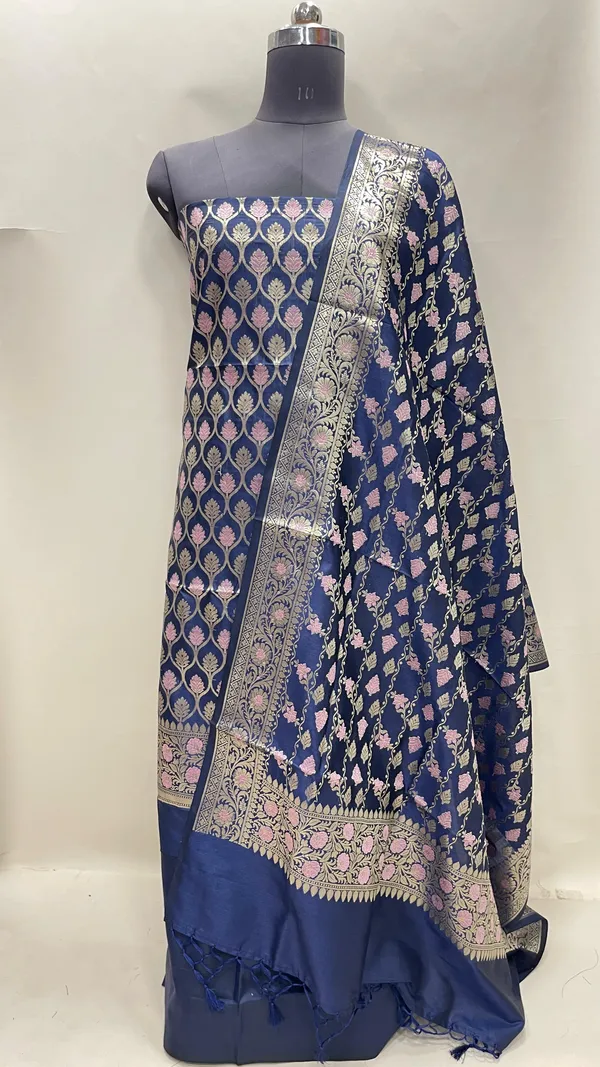 Humairah_Presents_Navy_Blue_Semi_Katan_Silk_3_pcs_Suit_Set_with_Plain_Bottom_and_Top_Floral_Minakari_Zari_Booti_with_Stripe_Mina_Navy_Blue_Dupatta_ASD_109