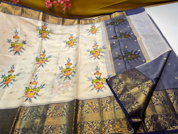 Beige_Mulberry_Silk_Handpainted_Floral_Boota_Jaal_Contrast_Navy_Blue_Border_MS_ML6
