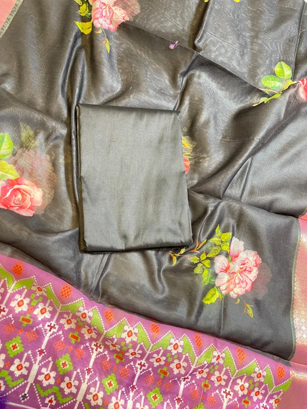 Black_Plain_Mercerised_Silk_Banarasi_Suit_Set_with_Contrast_Purple_Digital_Print_Dupatta_650SKL_MS3